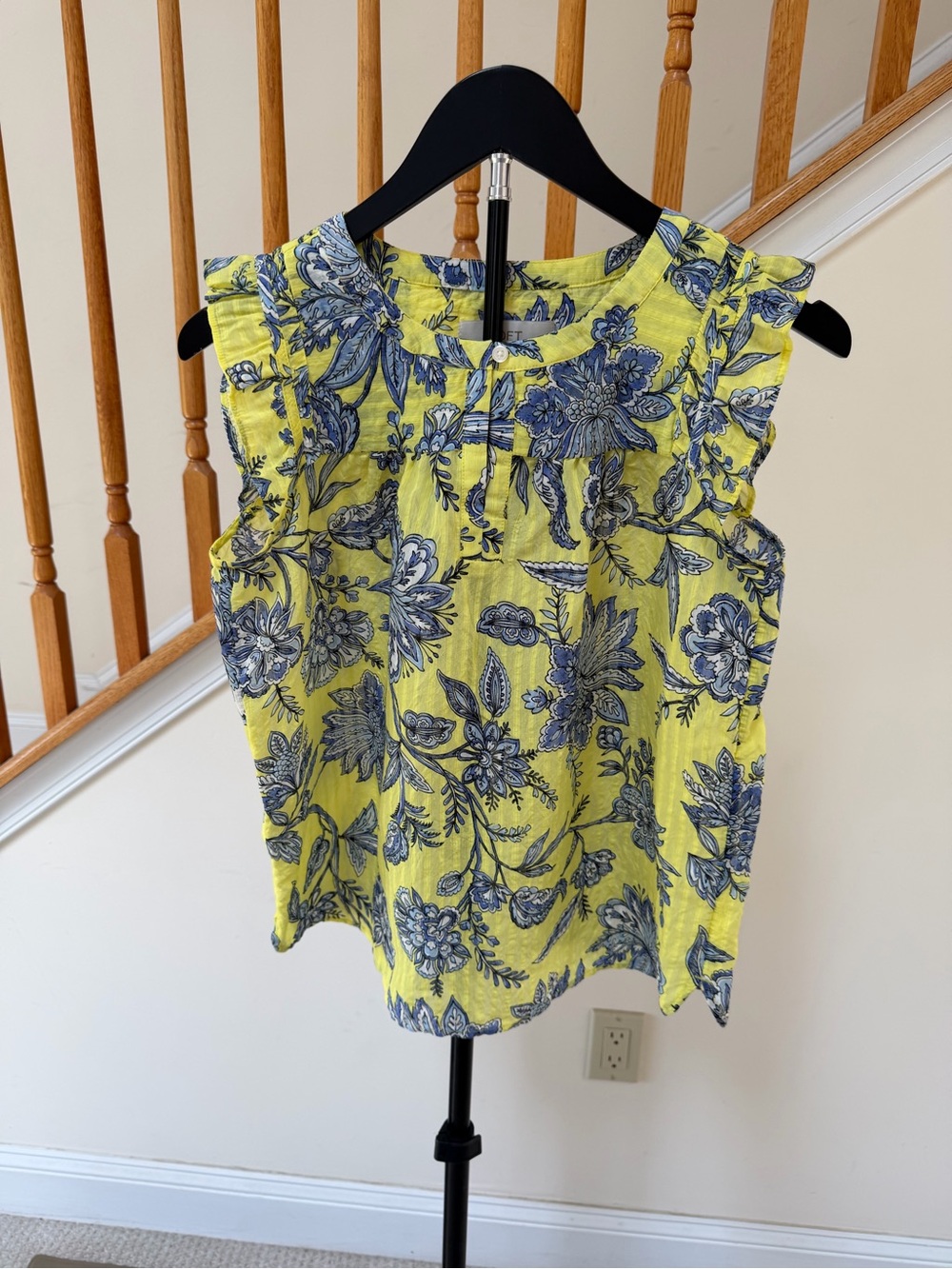 LOFT Yellow Floral Ruffle-Shoulder Camisole with Blue Print